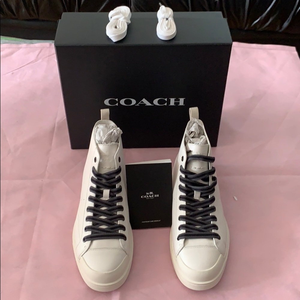 Coach white leather high-top men sneaker